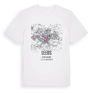 Leeds karta t-shirt – ekologisk bomull t-shirt från Pinshirt