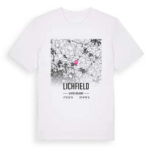 Lichfield karta t-shirt – ekologisk bomull t-shirt från Pinshirt