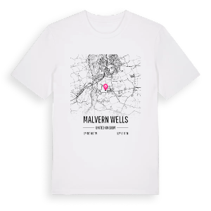 Malvern Wells karta t-shirt – ekologisk bomull t-shirt från Pinshirt