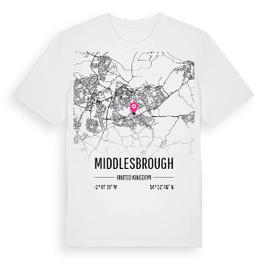 Middlesbrough karta t-shirt – ekologisk bomull t-shirt från Pinshirt