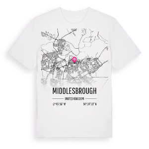 Middlesbrough karta t-shirt – ekologisk bomull t-shirt från Pinshirt