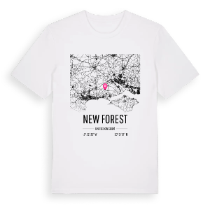 New Forest karta t-shirt – ekologisk bomull t-shirt från Pinshirt