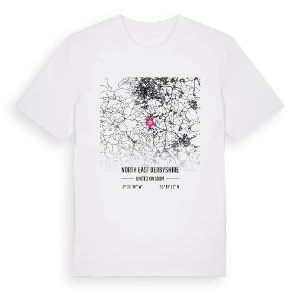 North East Derbyshire karta t-shirt – ekologisk bomull t-shirt från Pinshirt