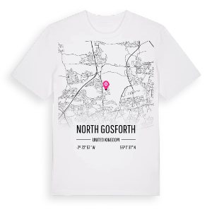 North Gosforth karta t-shirt – ekologisk bomull t-shirt från Pinshirt