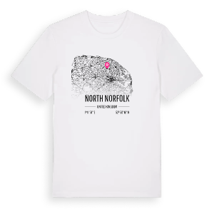 North Norfolk karta t-shirt – ekologisk bomull t-shirt från Pinshirt