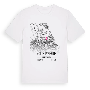 North Tyneside karta t-shirt – ekologisk bomull t-shirt från Pinshirt