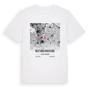 Nottinghamshire karta t-shirt – ekologisk bomull t-shirt från Pinshirt