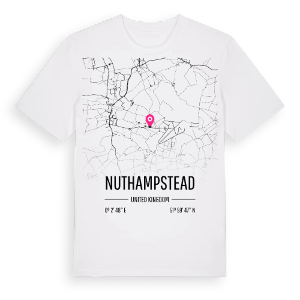 Nuthampstead karta t-shirt – ekologisk bomull t-shirt från Pinshirt