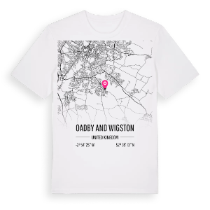 Oadby and Wigston karta t-shirt – ekologisk bomull t-shirt från Pinshirt