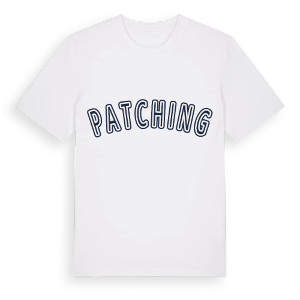 Patching college t-shirt – ekologisk bomull t-shirt från Pinshirt