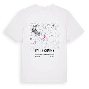 Paulerspury karta t-shirt – ekologisk bomull t-shirt från Pinshirt