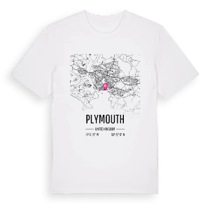Plymouth karta t-shirt – ekologisk bomull t-shirt från Pinshirt