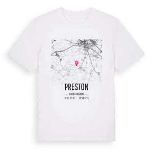 Preston karta t-shirt – ekologisk bomull t-shirt från Pinshirt