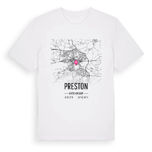 Preston karta t-shirt – ekologisk bomull t-shirt från Pinshirt