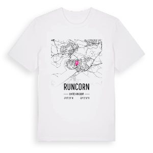 Runcorn karta t-shirt – ekologisk bomull t-shirt från Pinshirt