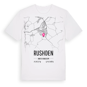 Rushden karta t-shirt – ekologisk bomull t-shirt från Pinshirt
