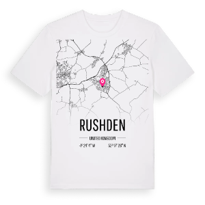 Rushden karta t-shirt – ekologisk bomull t-shirt från Pinshirt