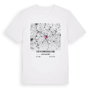 South Cambridgeshire karta t-shirt – ekologisk bomull t-shirt från Pinshirt