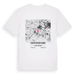 South Derbyshire karta t-shirt – ekologisk bomull t-shirt från Pinshirt