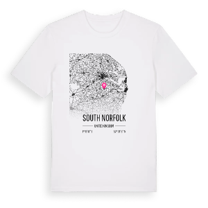 South Norfolk karta t-shirt – ekologisk bomull t-shirt från Pinshirt