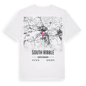 South Ribble karta t-shirt – ekologisk bomull t-shirt från Pinshirt
