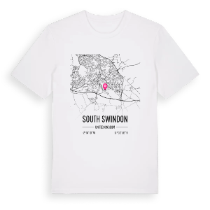 South Swindon karta t-shirt – ekologisk bomull t-shirt från Pinshirt