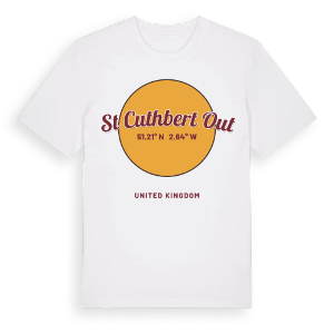 St Cuthbert Out cirkel t-shirt – ekologisk bomull t-shirt från Pinshirt