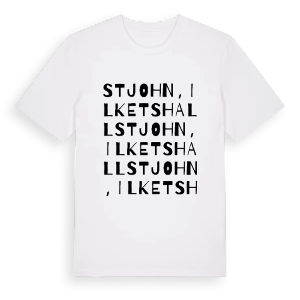 St John, Ilketshall ordlek t-shirt – ekologisk bomull t-shirt från Pinshirt