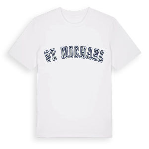 St Michael college t-shirt – ekologisk bomull t-shirt från Pinshirt