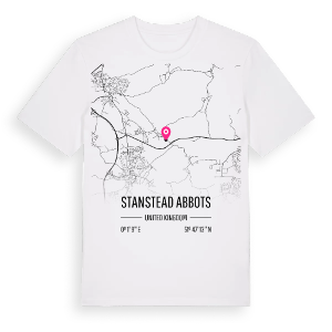 Stanstead Abbots karta t-shirt – ekologisk bomull t-shirt från Pinshirt