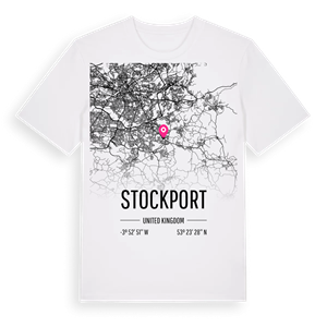 Stockport karta t-shirt – ekologisk bomull t-shirt från Pinshirt