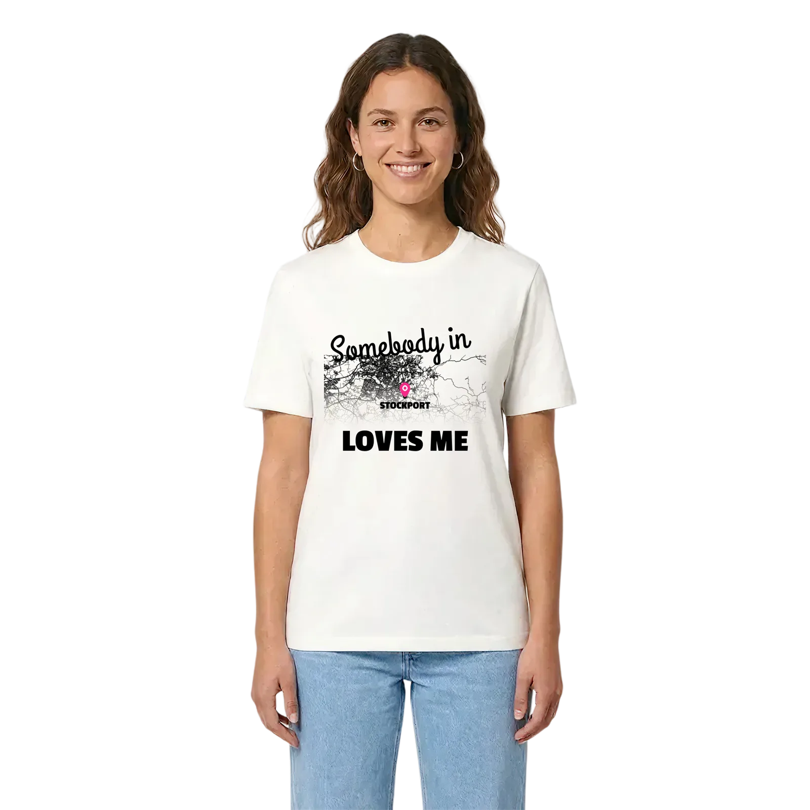 Någon i Stockport älskar mig t-shirt – White, i miljö