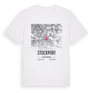 Stockport karta t-shirt – ekologisk bomull t-shirt från Pinshirt