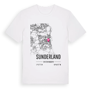 Sunderland karta t-shirt – ekologisk bomull t-shirt från Pinshirt