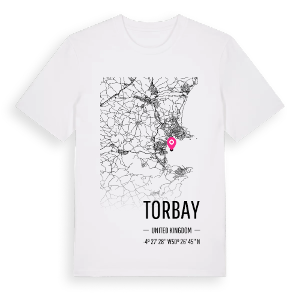 Torbay karta t-shirt – ekologisk bomull t-shirt från Pinshirt