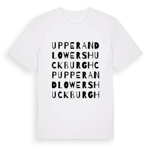 Upper and Lower Shuckburgh CP ordlek t-shirt – ekologisk bomull t-shirt från Pinshirt