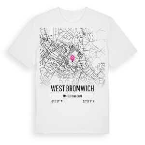 West Bromwich karta t-shirt – ekologisk bomull t-shirt från Pinshirt
