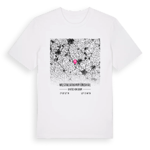 West Northamptonshire karta t-shirt – ekologisk bomull t-shirt från Pinshirt