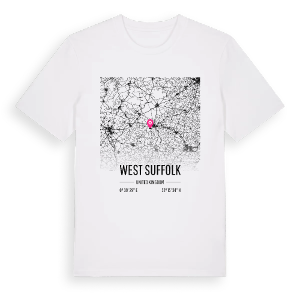 West Suffolk karta t-shirt – ekologisk bomull t-shirt från Pinshirt