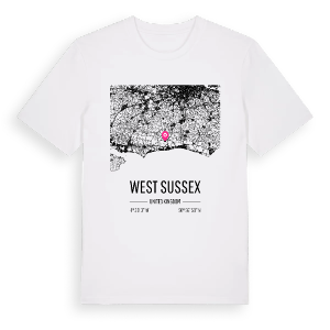 West Sussex karta t-shirt – ekologisk bomull t-shirt från Pinshirt