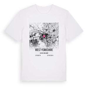 West Yorkshire karta t-shirt – ekologisk bomull t-shirt från Pinshirt