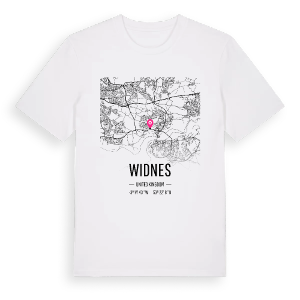Widnes karta t-shirt – ekologisk bomull t-shirt från Pinshirt