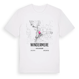 Windermere karta t-shirt – ekologisk bomull t-shirt från Pinshirt
