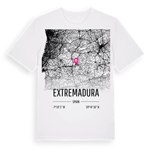 Extremadura karta t-shirt – ekologisk bomull t-shirt från Pinshirt