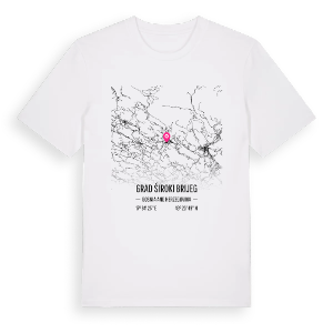 Grad Široki Brijeg karta t-shirt – ekologisk bomull t-shirt från Pinshirt
