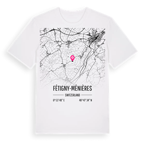 Fétigny-Ménières karta t-shirt – ekologisk bomull t-shirt från Pinshirt