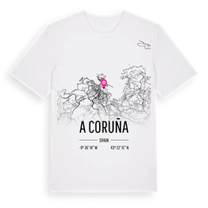 A Coruña karta t-shirt – ekologisk bomull t-shirt från Pinshirt