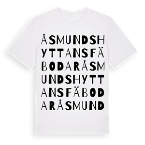 Åsmundshyttans fäbodar ordlek t-shirt – ekologisk bomull t-shirt från Pinshirt