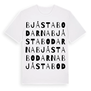 Bjåstabodarna ordlek t-shirt – ekologisk bomull t-shirt från Pinshirt