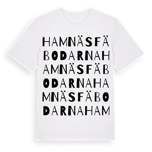 Hamnäsfäbodarna ordlek t-shirt – ekologisk bomull t-shirt från Pinshirt